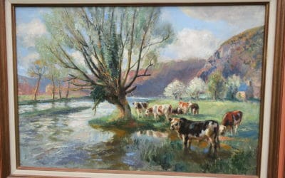 Raimond Lecourt « bord de rivière et vaches »